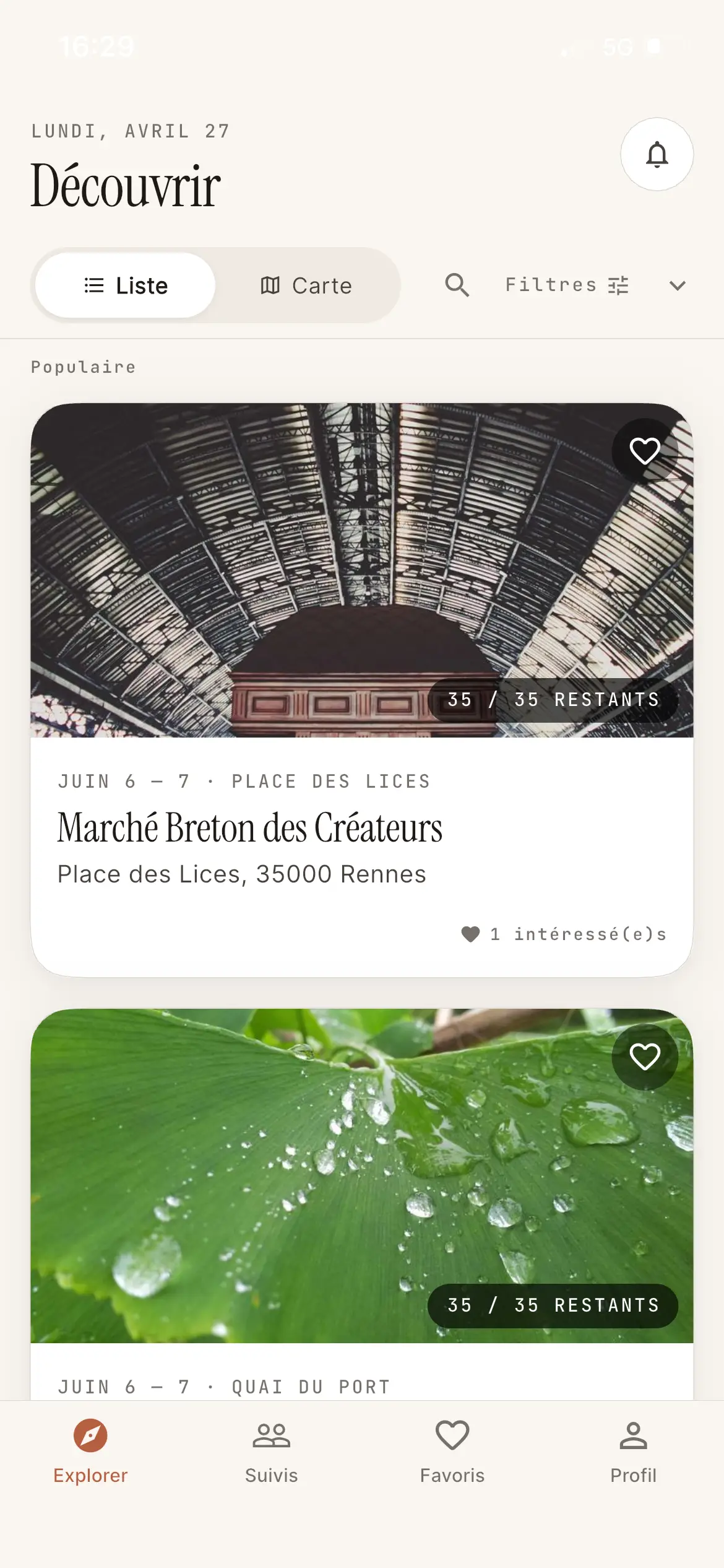 Liste des marchés à venir avec dates et places restantes