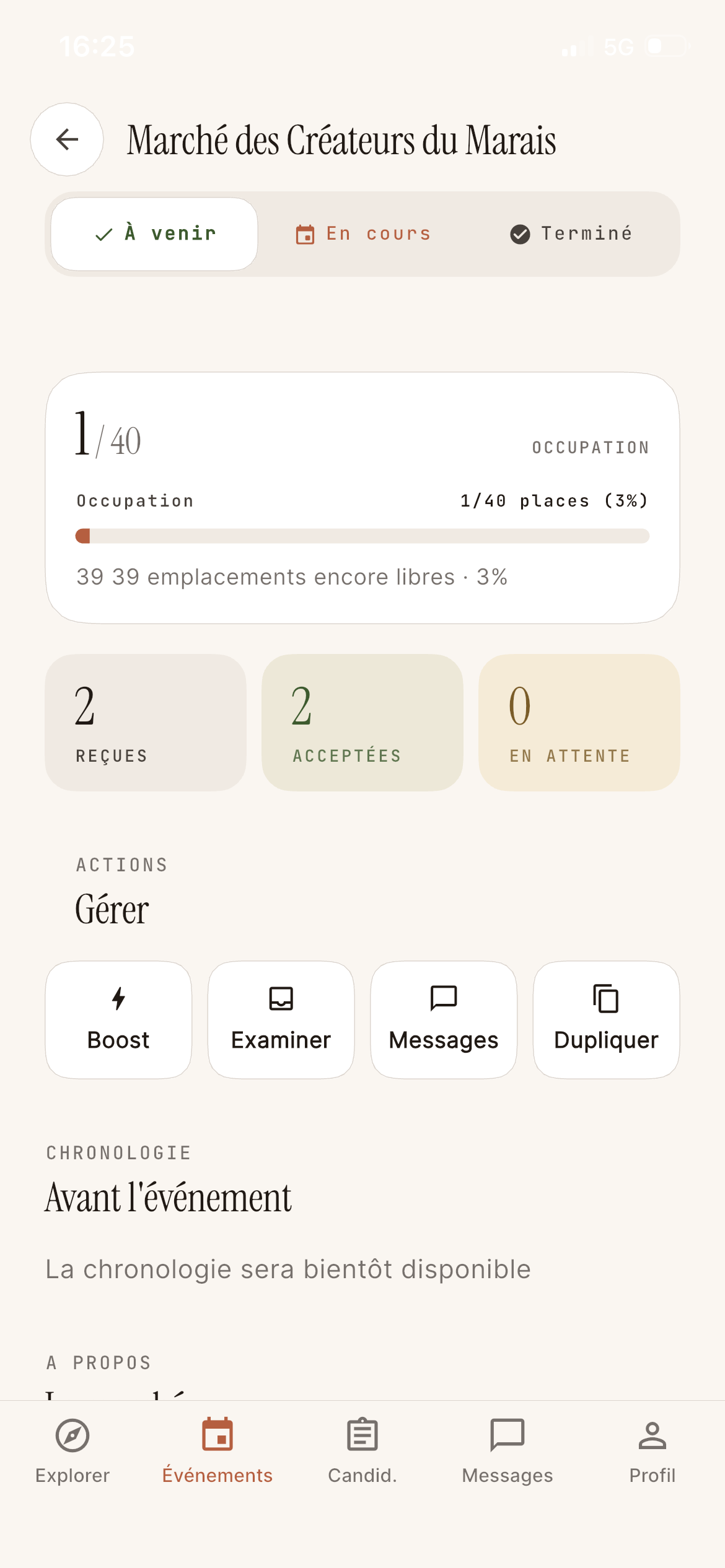 Gestion d'événement